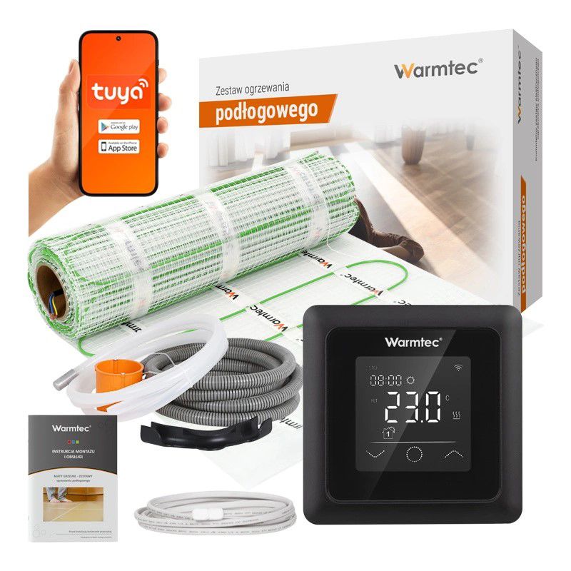 Mata grzewcza grzejna pod płytki Warmtec Wi-Fi 1,5m² 100W/m² zestaw czarny regulator DSE-15/ZTS 1szt.