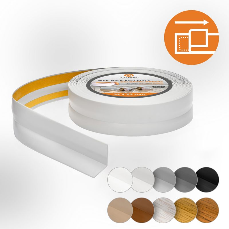 Listwa przypodłogowa PCV 32x23mm, QUEST, samoprzylepna elastyczna, miękka listwa podłogowa, cokołowa, jasnoszary, 5m