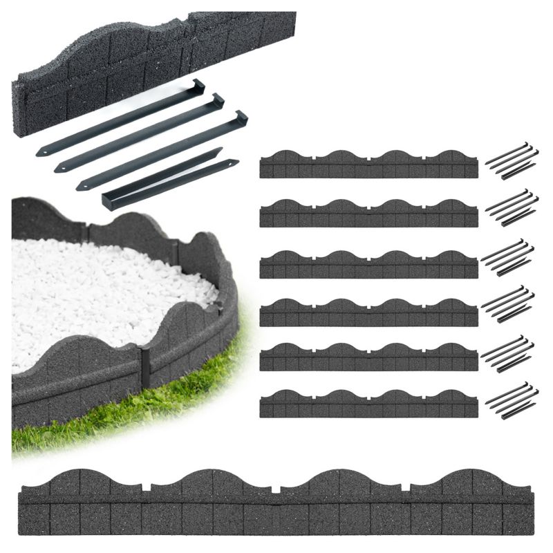 Obrzeże trawnikowe ogrodowe 118x2,5x15,25 cm Carolina e-floor z zestawem montażowym szare 6 szt