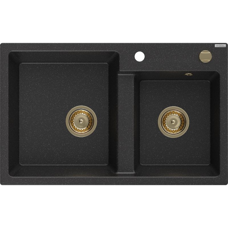Zlewozmywak granitowy Mexen Tomas 2-komorowy czarny 800x500 mm - 6516802000-77-G 1 szt.