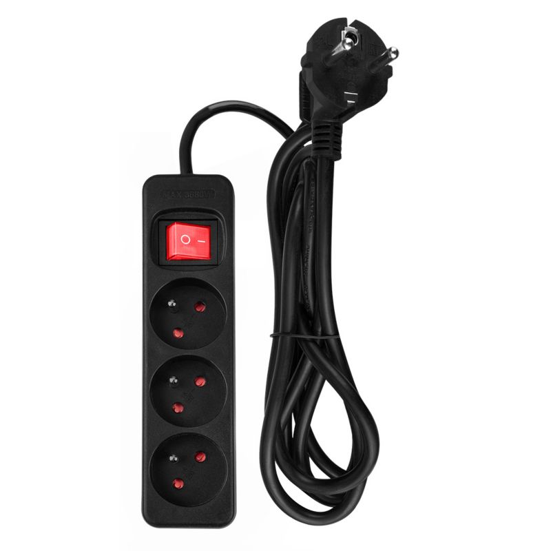 Przedłużacz listwowy NEO TOOLS 1.5m, 3x1.5mm2, 3G, czarny, ON/OFF 1 szt