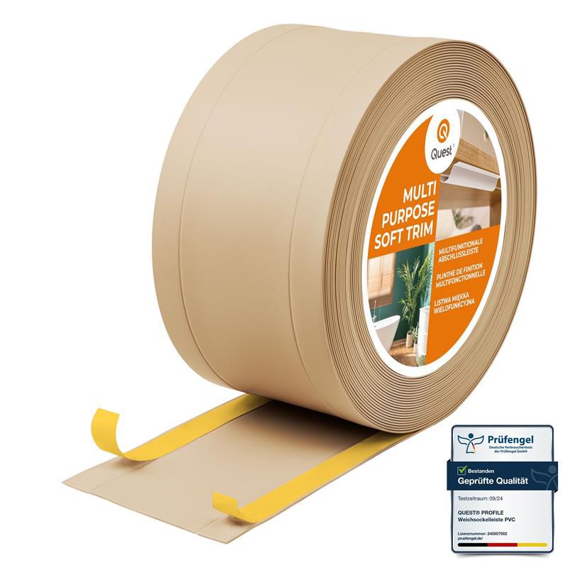 Listwa wykończeniowa W1 z PCV 6w1 120mm, QUEST samoprzylepna, maskująca elastyczna listwa podłogowa, ścienna, piaskowy, 10m