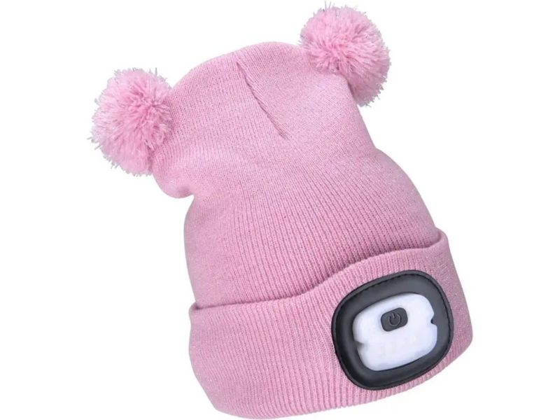 Czapka zimowa Extol premium z pomponami dla dzieci LED USB róż 1 szt