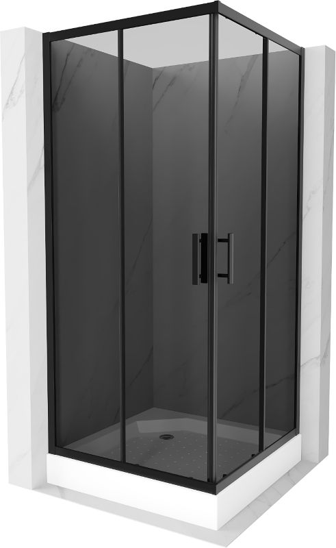 Kabina prysznicowa Mexen Rio kwadratowa 90 x 90 cm grafit czarna + brodzik Rio biały