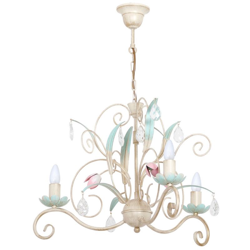 Żyrandol Luminex Luce kremowo-zielony-różowy szkło kryształowe 3 x E14 x 15W IP20 wym: 70 x 62 x 62 cm - 1 szt.