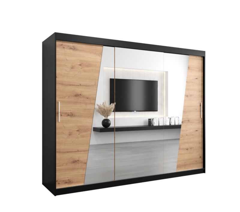 Szafa przesuwna Garderoba Abiks RHOMB 250 czarny mat + dąb artisan 1 szt.