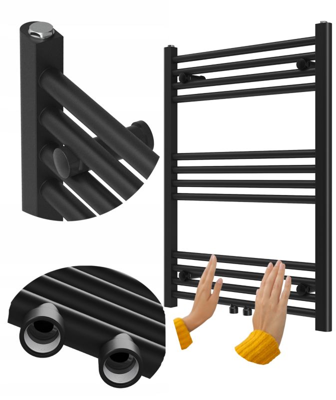 Grzejnik Łazienkowy Granitan Raven 80/60cm Czarny Kaloryfer Drabinkowy 1kpl.