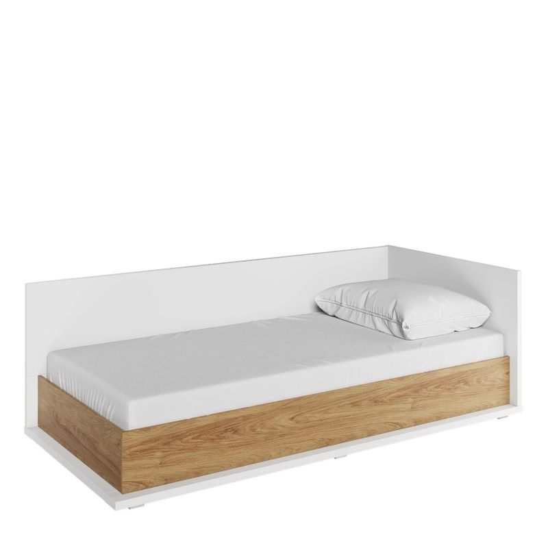 Łózko jednoosobowe Bettso Simi prawe z pojemnikiem na pościel i materacem dąb hikora biały 1szt.