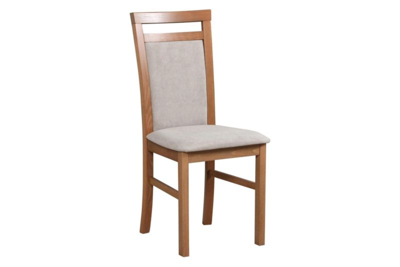 Krzesło tapicerowane Bettso Milano 5 z tapicerowanym siedziskiem w jasnoszarej tkaninie jasny orzech 1szt.
