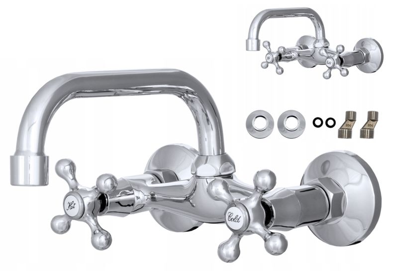 Bateria Retro C Kran Chrom Umywalkowy Kuchenny Granitan Ścienny 1 szt.