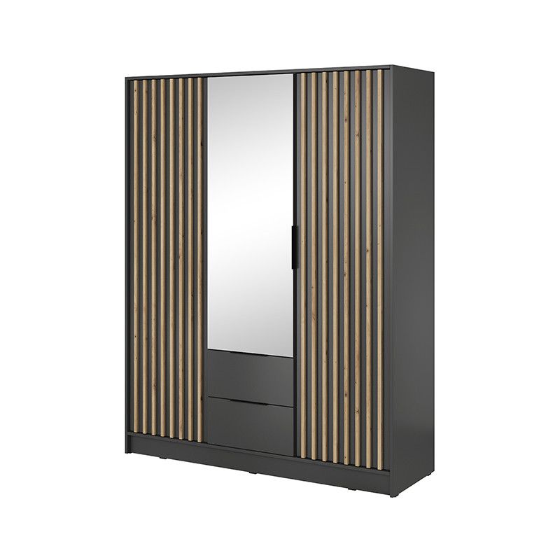 Szafa trzydrzwiowa z szufladami Bettso Nelly 3D z lustrem i lamelami grafit 1szt.