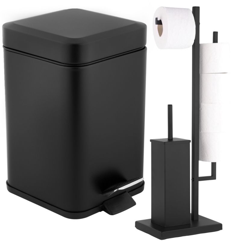 Zestaw Łazienkowy Yoka Home Czarny Mat: Kwadratowy Kosz na śmieci 3L i Stojak na Papier Toaletowy ze Szczotką do WC - 1 szt.