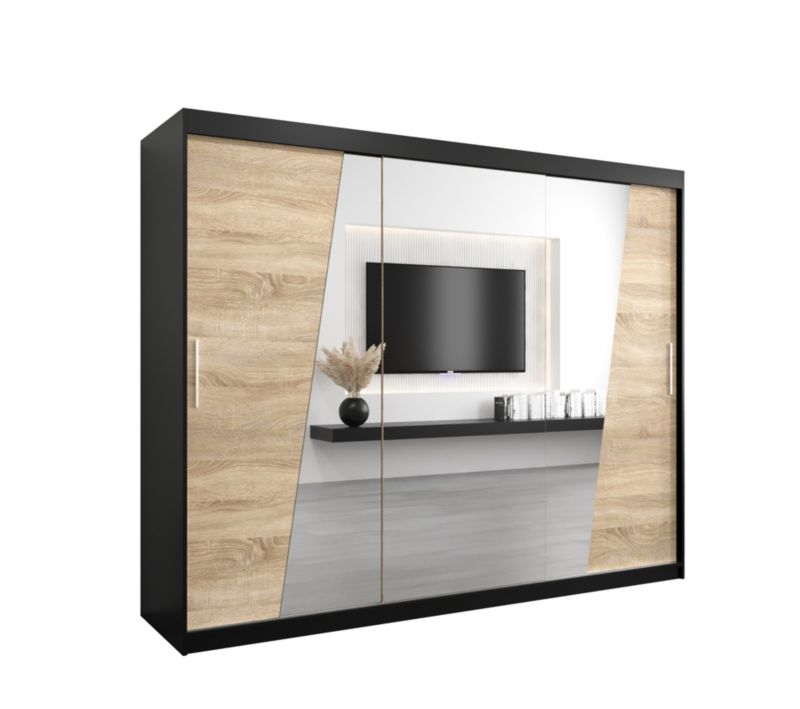 Szafa przesuwna Garderoba Abiks RHOMB 250 czarny mat + dąb sonoma 1 szt.