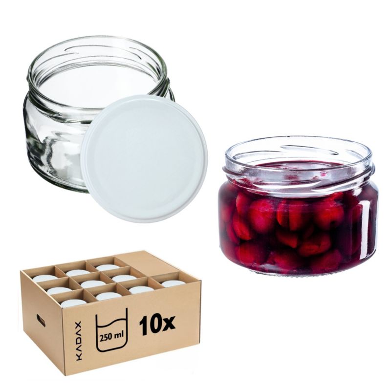 Słoiki KADAX Słoik 250ml Szklany Na Przetwory Dżem miód + Zakrętki Fi82 10 szt.