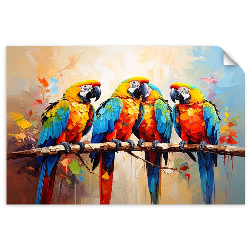 Naklejki samoprzylepne do salonu sypialni Feeby Kolorowe Papugi Ptaki na gałęzi 120x80cm 1szt