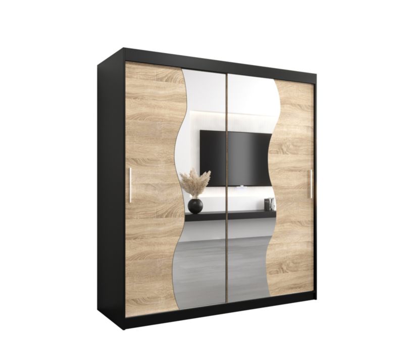 Szafa przesuwna Garderoba Abiks MADRYT 180 czarny mat + dąb sonoma 1 szt.