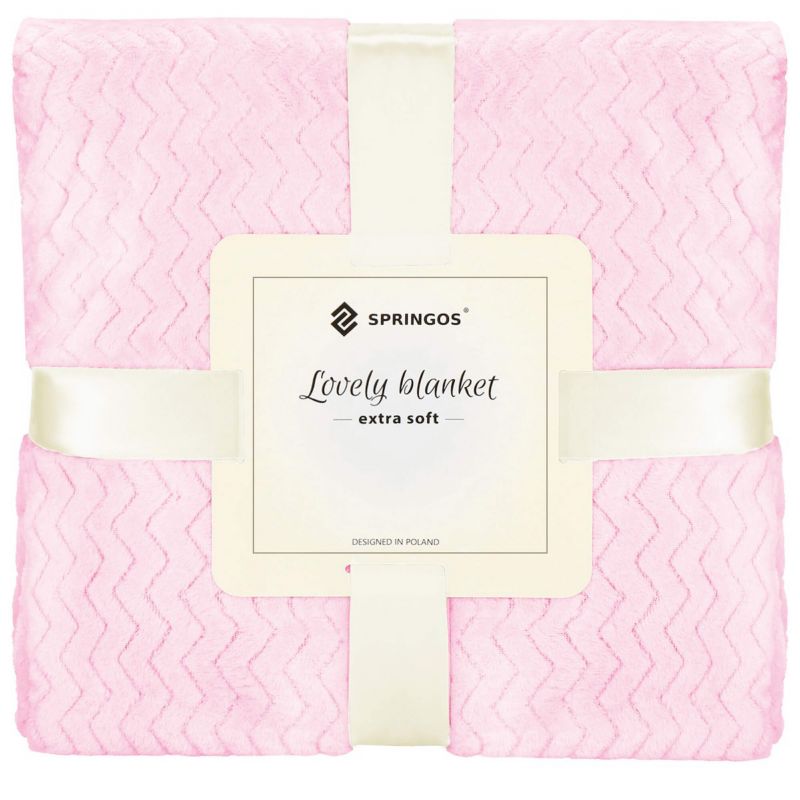 Narzuta na łóżko, pled Springos 130x180 cm tłoczony zygzak, dwustronny różowy 1 szt.