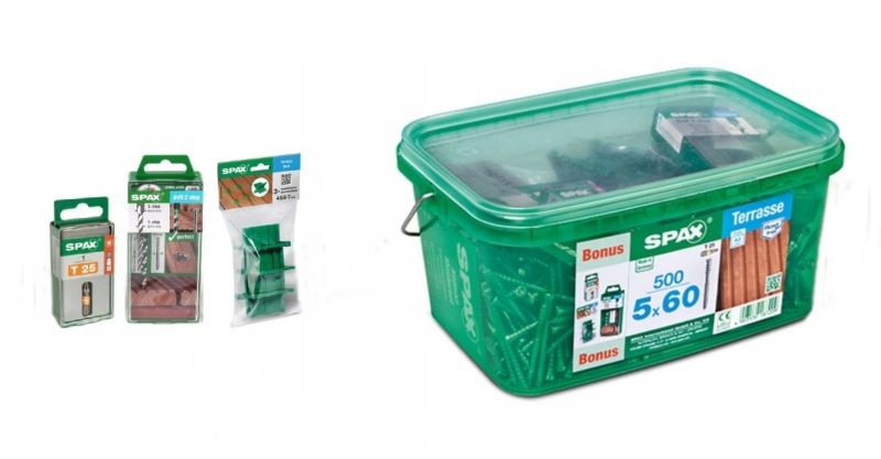 Wkręty tarasowe Spax-D do drewna 5x60mm A2 TX25 Bonus Box 500szt.