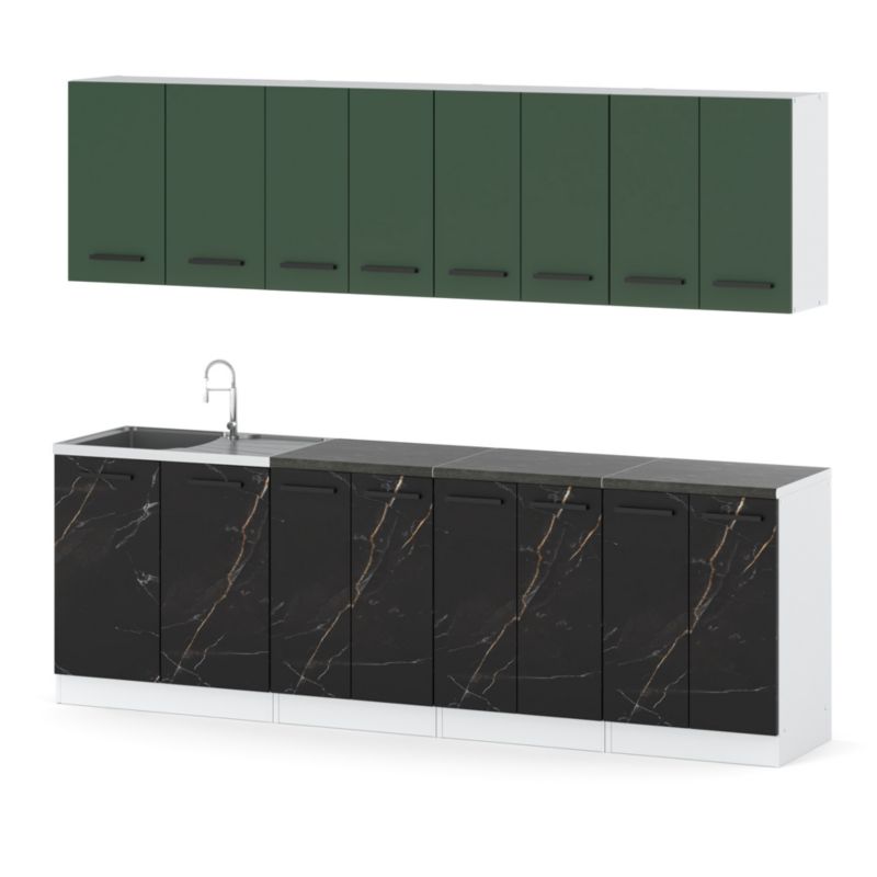 Zestaw Kuchenny Hurtownia-Mebli Z Blatem Kuchnia Vero 260cm Biały Mat Butelkowa Zieleń/San Sebastian 260x47x145 cm 1szt.