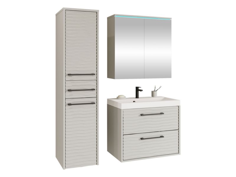 Meble łazienkowe MIRJAN 24 Canavas I z oświetleniem biały LED kaszmirowy beż + kaszmirowy beż fala 1 kpl.