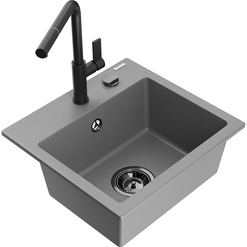 Zlewozmywak granitowy 1-komorowy Mexen Milo z baterią kuchenną Rita beżowy - 6505-69-670300-70 1 szt.