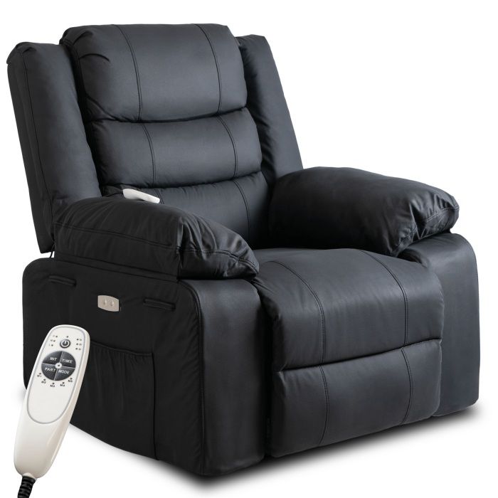 Fotel Masujący Jasper Mebel Elite Elektrycznie Rozkładany z Podnóżkiem Ekoskóra Czarny 1 szt
