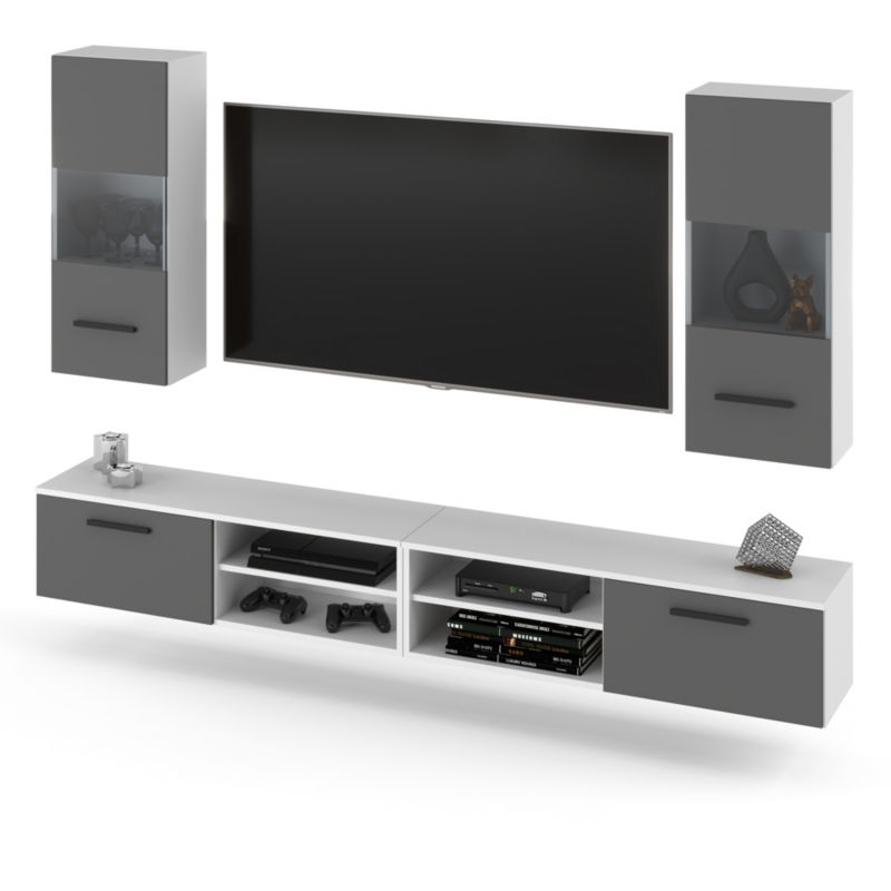 Meblościanka Hurtownia-Mebli 4 Drzwi Bandle 240cm Biały Mat Szary Mat 240x40x135 cm 1szt.