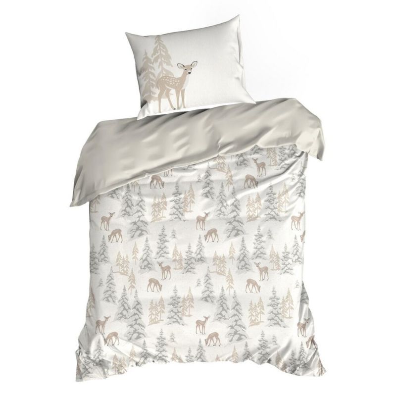 Pościel Świąteczna FAWN Eurofirany Bawełniana Biało Beżowa 140X200 Cm Kpl.