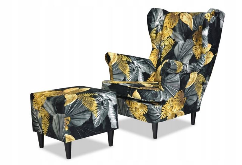 Fotel uszak do salonu z podnóżkiem Family Meble ARI PRINT ciemny 1szt