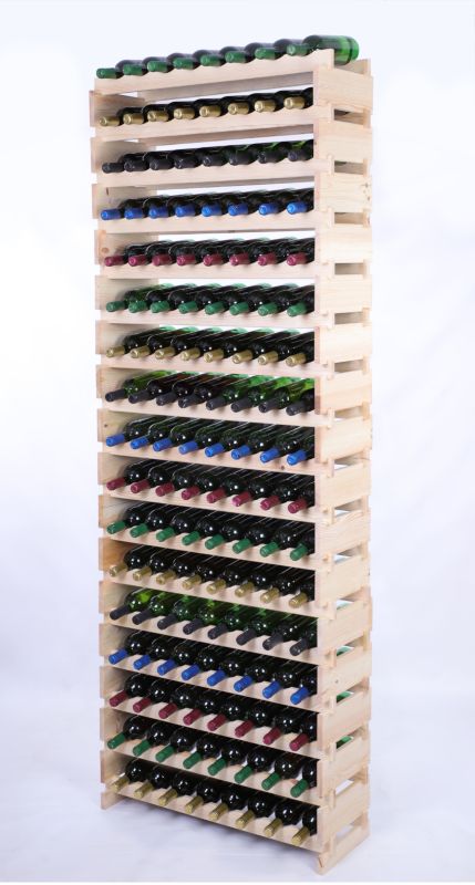 Stojak na wino MODO24 regał modułowy na butelki 17 leżni x 8 butelek montaż bez narzędzi naturalne drewno 1 szt.