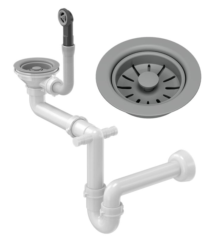 Syfon Do zlewu Przyścienny Manualny Jednokomorowy Granitan Szary 1 szt.