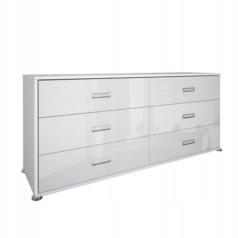 Komoda biała Bella nowoczesna INTESI 6 szuflad wysoki połysk do sypialni 174 cm 1 szt.