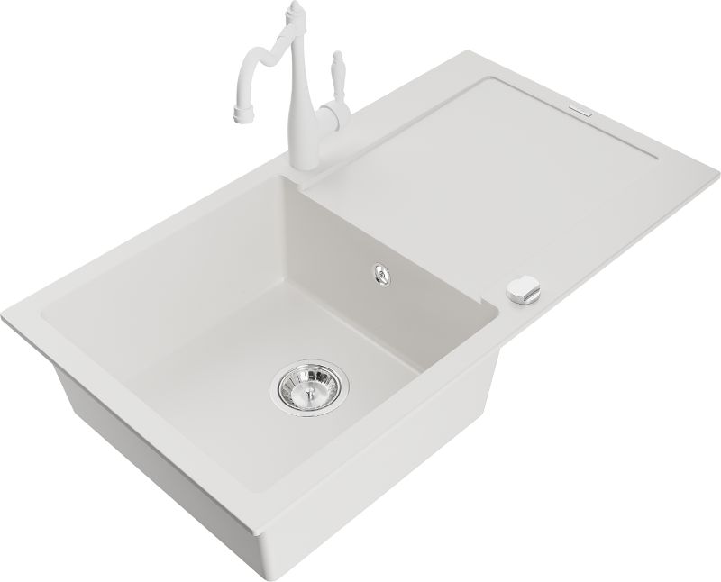 Zlewozmywak granitowy Mexen Leo 1-komorowy z ociekaczem i baterią kuchenną Duero beżowy- - 6501-69-671600-69 1 szt.