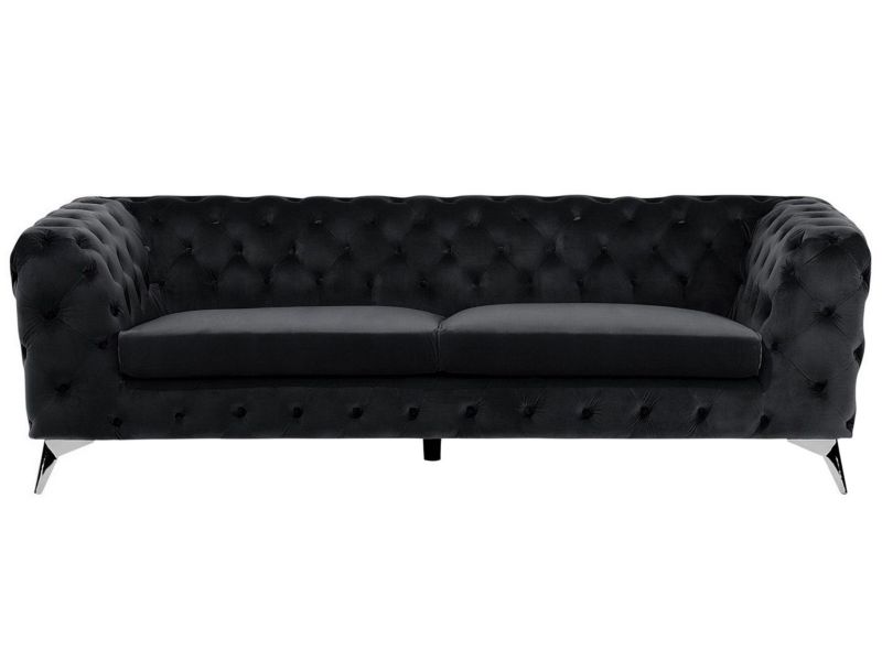 Sofa 3-osobowa welurowa czarna Sotra 1 szt.