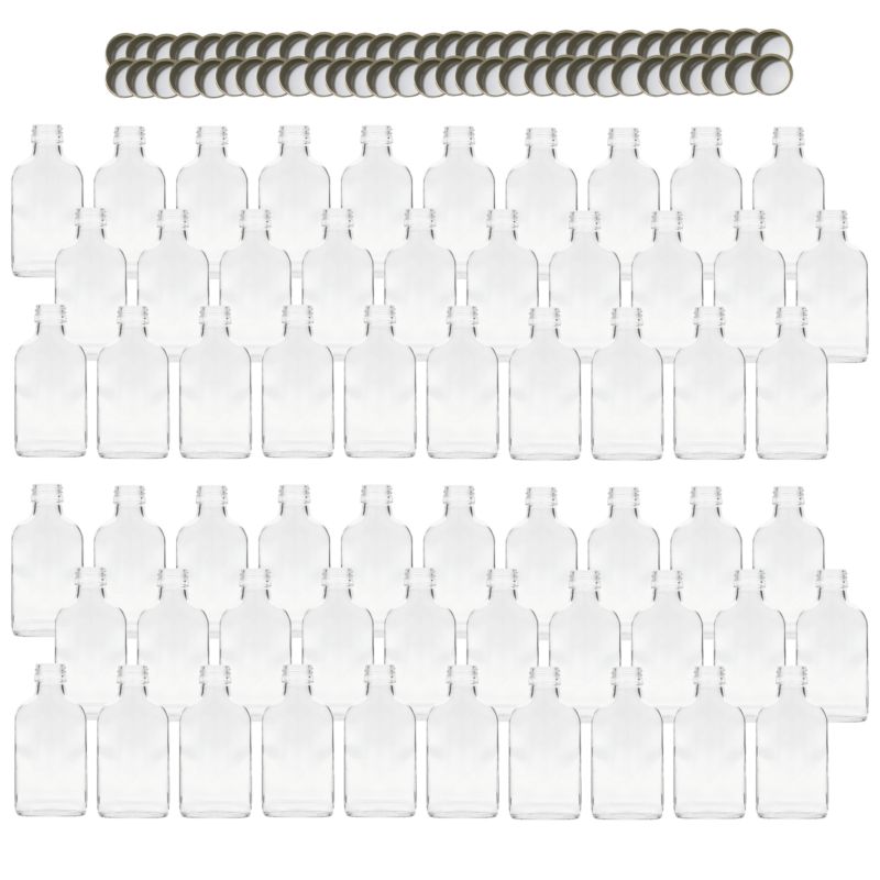 Butelki szklane MODO24 100 ml piersiówka fi 28 z nakrętkami PZH 60 szt.