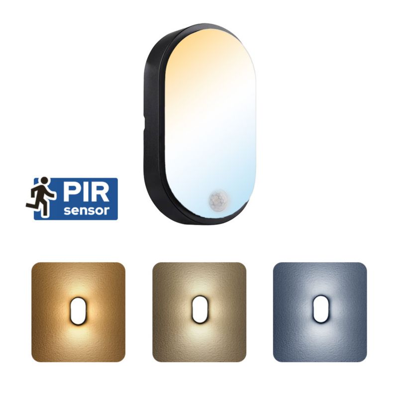 Oprawa kanałowa HOROZ z czujnikiem/Plafon lampa sufitowa 15W, 1200lm, 3CCT, IP54, czarny 1szt