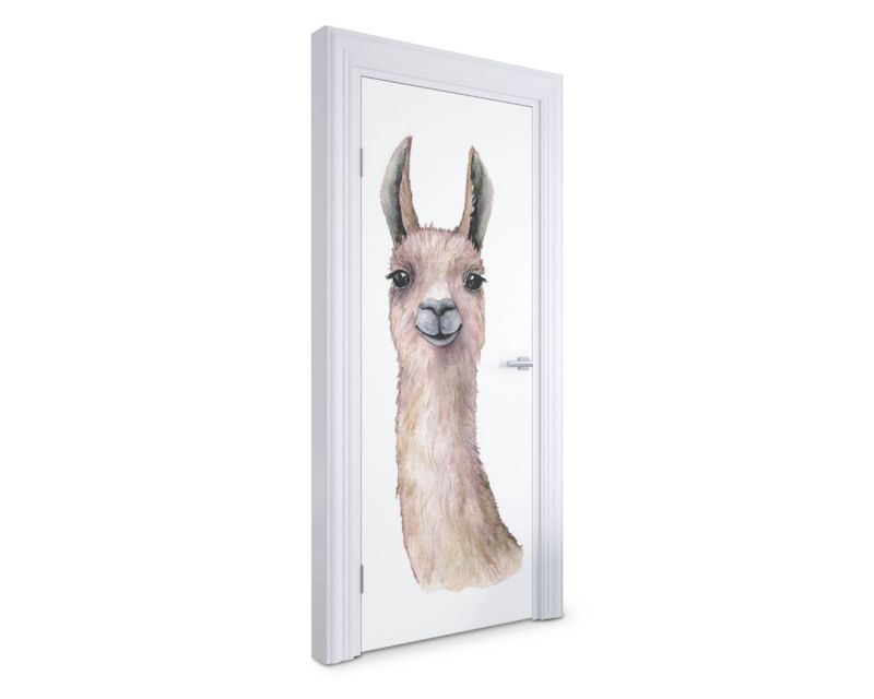 Samoprzylepna naklejka na drzwi Wallfluent 75x205 cm Uśmiechnięta lama 1 szt.
