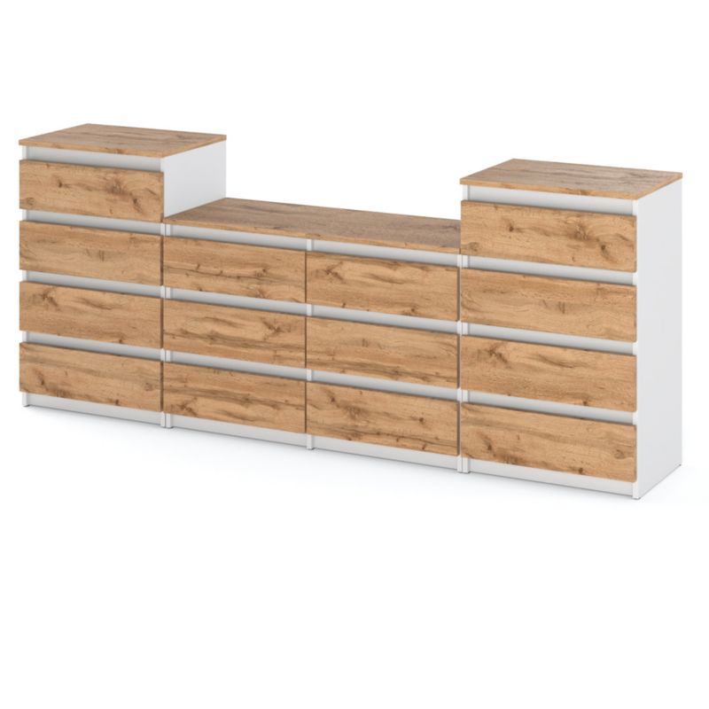Komoda Hurtownia-Mebli Szuflady 14 Zestaw komód Hugo 464 220cm Biały/Wotan Dąb Wotan 220x33.5x92.5 cm 1szt.