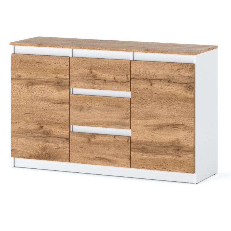 Komoda Hurtownia-Mebli Szuflady 3 Agnes Plus 2D3SZ 120cm Biały Mat Dąb Wotan 120x35x75 cm 1szt.