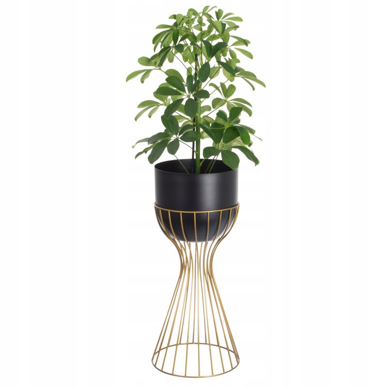 Kwietnik Urokliwe Wnętrza Stojący Metal Czarno Złoty Stojak Loft Druciany 46Cm - 1 szt.