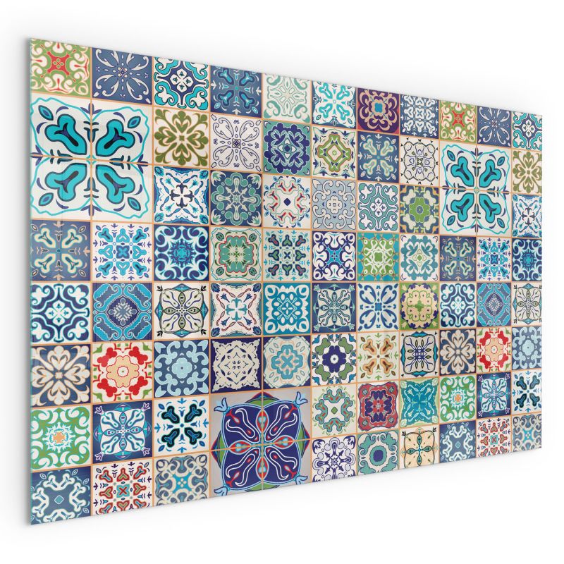 Szklana Podkładka Pod Kominek Prostokąt Wallfluent 100x70 cm Mozaikowy wzór na kafelkach 1 szt.