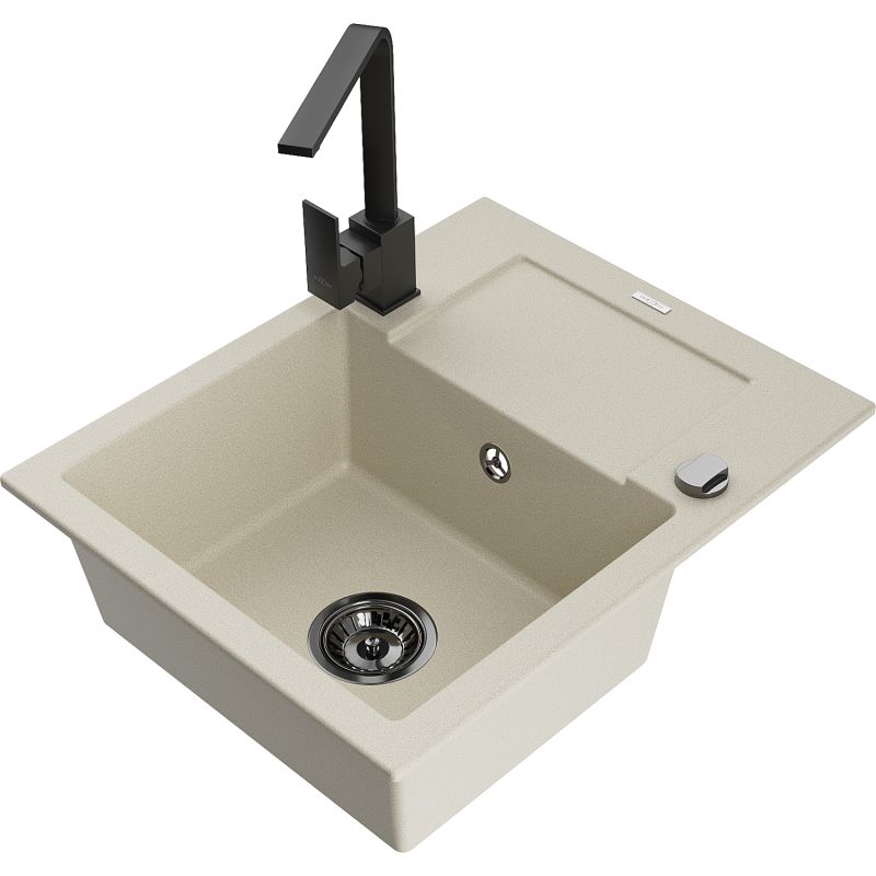 Zlewozmywak granitowy 1-komorowy Mexen Enzo z ociekaczem i baterią kuchenną Rita beżowy - 6506-69-670300-00 1 szt.