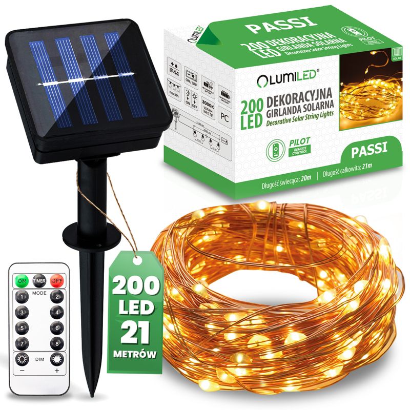 Girlanda Solarna Lumiled Ogrodowa 200x LED Ozdobna 21m 3000K z Pilotem 1 szt.