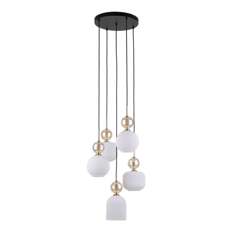 Lampa Wisząca Tk-Lighting Sophia Cognac White 5Xe14 ryflowany klosz na kole - 1szt.