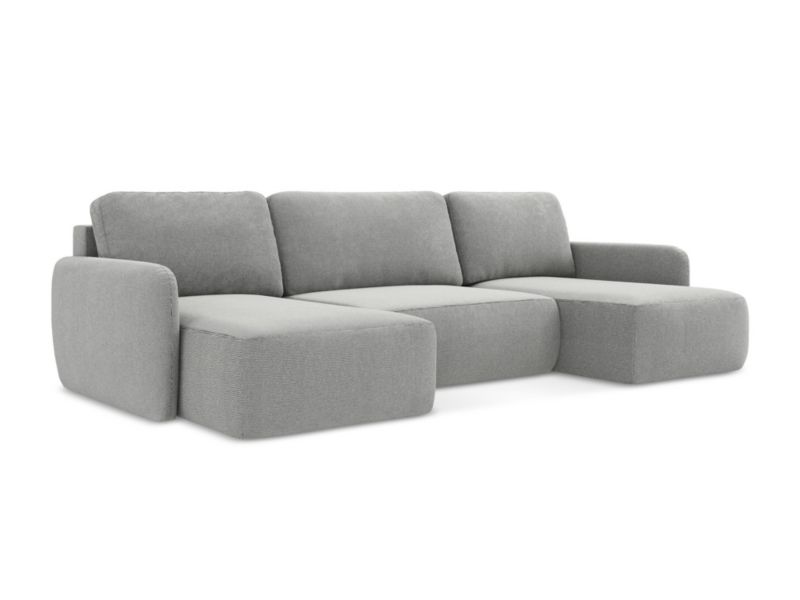 Sofa panoramiczna z funkcją spania LaMiaSofa CORLE z tkaniny strukturalnej 290x148 cm jasny szary 1 szt.