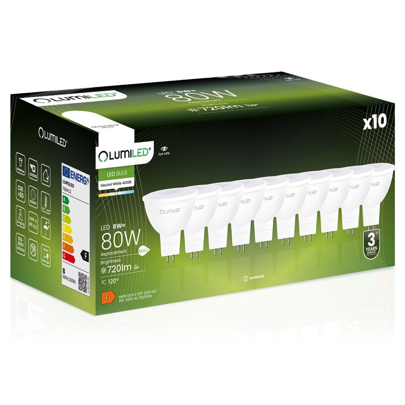 Żarówka LED LUMILED GU5.3 MR16 8W 720lm 4000K 120st 10 szt.