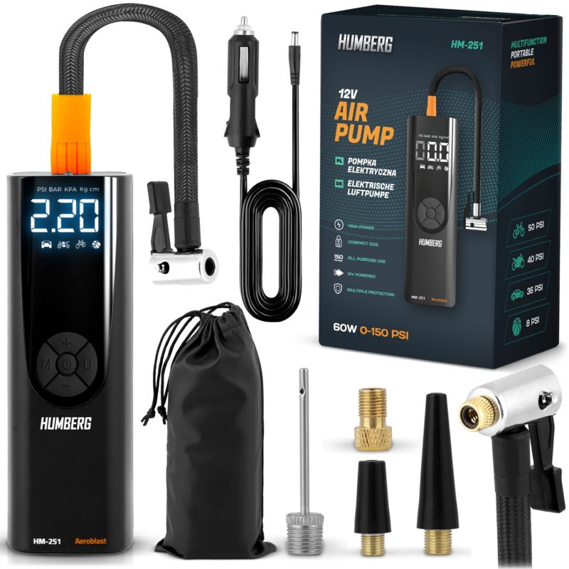 Pompka elektryczna Humberg samochodowa kompresor 12v rowerowa sprężarka 1szt.