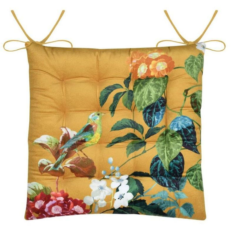 Poduszka Na Krzesło Emmy STOF dekoracyjna 38x38 cm Musztardowa Rośliny 1szt.