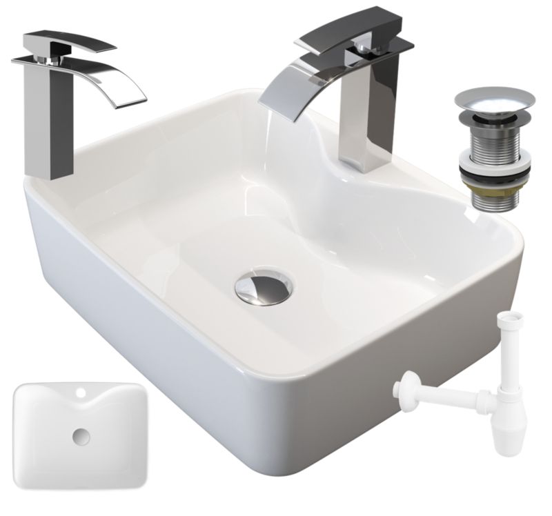 Umywalka Nablatowa Avola Ceramiczna z Baterią i Korkiem Klik Klak 1kpl.