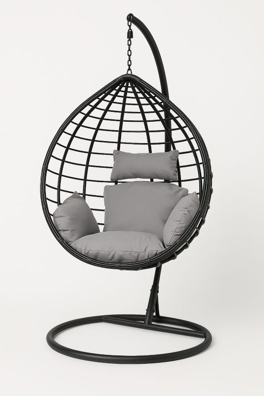 Fotel ogrodowy podwieszany stalowy Gordon kokon czarny 1 szt.
